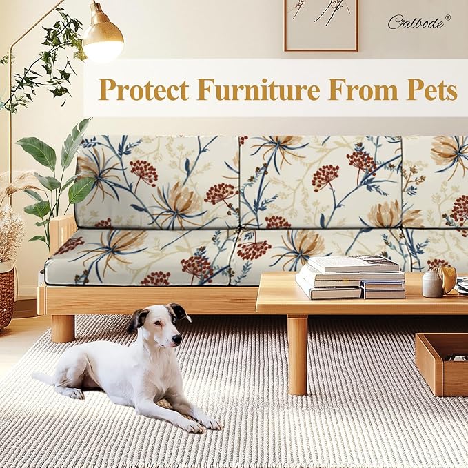 CALBODE 8PACK Outdoor Sofa Seat Cushion Covers, Floral Printed Stretch Polyester Elastic Detachable Half-Pack Sofa Cover, for Patio Terrace Garden Sofa Seat Cushion Cover