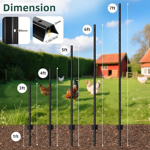 Metal Fence Posts 6feet, Heavy Duty Garden Post Pack 15, Outdoor Black