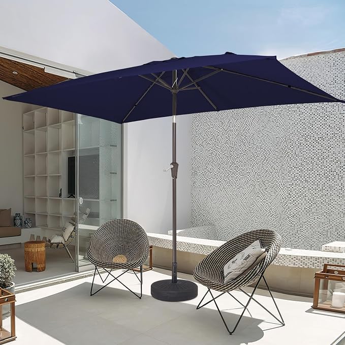 JEAREY 6.5x10 ft Rectangular Patio Umbrellas Outdoor Market Umbrella with Push Button Tilt and Crank, Rectangle Table Umbrellas 6 Sturdy Ribs UV Protection for Pool Garden Backyard Deck, Dark Blue