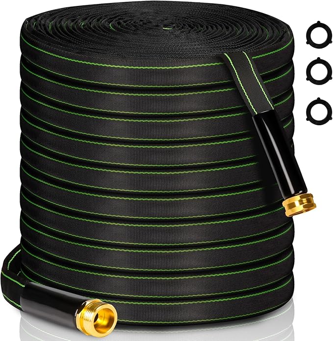 Garden Hose 50 ft Water Hose Flexible Heavy Duty Outdoor Lightweight No Kink Long Non-Expandable High Pressure Flat Hoses Pipe 100’ Strong 3/4’’ Brass Fitting for Outside Yard Lawn Car Wash