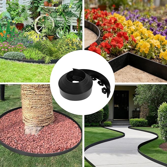3 Inch x 40FT Garden Edging Kit with 40 Spikes for Landscaping, Plastic Lawn Edging Border for Flower Beds, Tree Rings, Pathways, Black