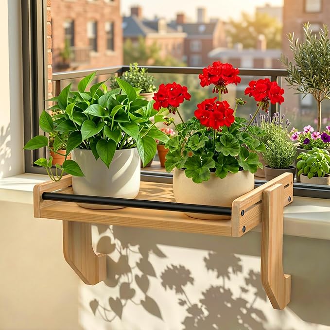 THYGIFTREE Window Sill Plant Shelf Extender, No Drill Adjustable Windowsill Shelf for Plants, Renter Friendly Window Shelf for Indoor Plants, Solid One-Piece Board, Holds Up to 30 lbs