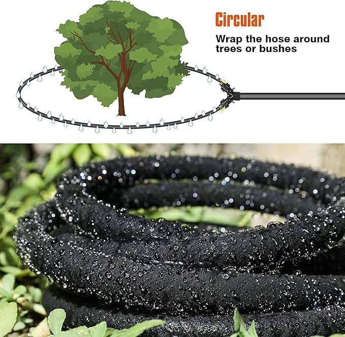 2-PACK 10 FT 1/2" Soaker Hose Slow Release Tree Watering Ring, Automatic Drip Irrigation Watering System, Tree Soaker Ring Hose Great for Deep Root Watering for Trees and Shrubs