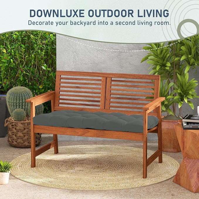 downluxe Outdoor Bench Cushion for Patio Furniture, Water Resistant Tufted Overstuffed Porch Swing Cushions, Thick Outdoor Loveseat Cushions, 44" X 19" X 5", Dark Grey, Set of 1