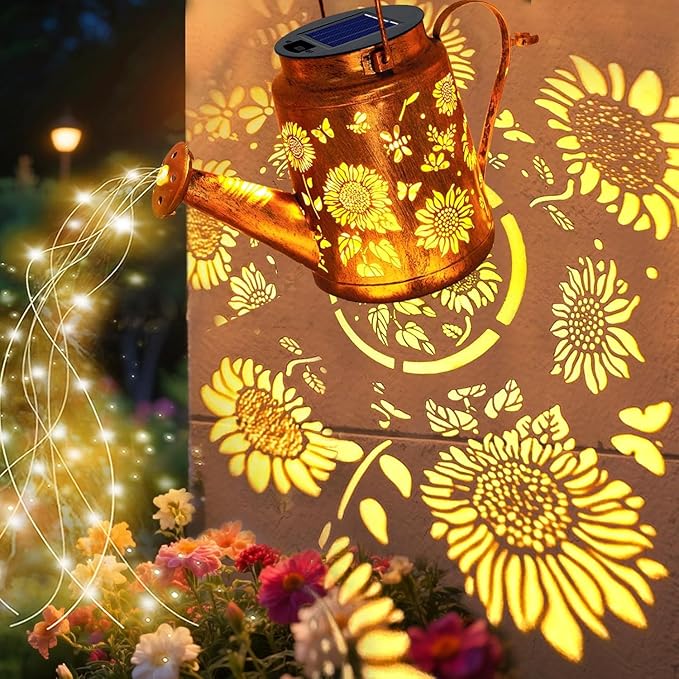 Solar Lanterns Outdoor Waterproof, Gift for Mom Grandma Women Wife Daughter Mother's Day, Sunflower Watering Can Lights with Shepherd Hook, Hanging Lanterns Solar Path Lights, Yard Patio Garden Decor