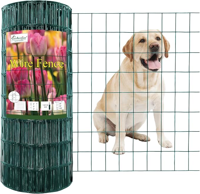 FOREHOGAR Green PVC Coated Welded Wire Fence 24 Inch x 100 Foot, 2 Inch x 3 Inch 16GA, Garden Border Fencing Roll Vinyl Coating Metal Wire Mesh for Yard Vegetable Plant Protection Poultry Netting