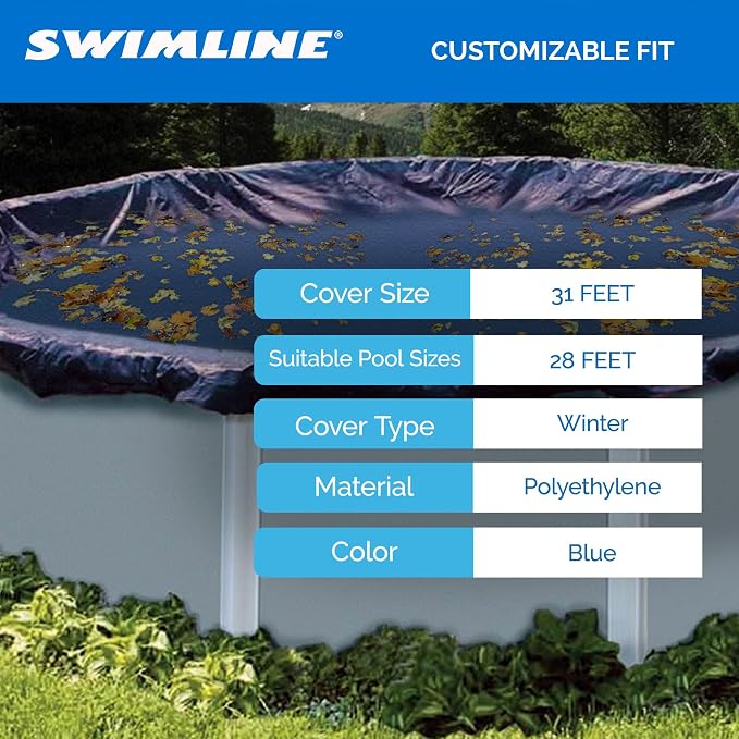 SWIMLINE HYDROTOOLS Super Guard Heavy Duty Pool Cover For Above Ground Swimming Pools |31 FT Cover | Blue / Black | Winch & Cable Included | UV Protected For 28 FT Round Pools | PCO831