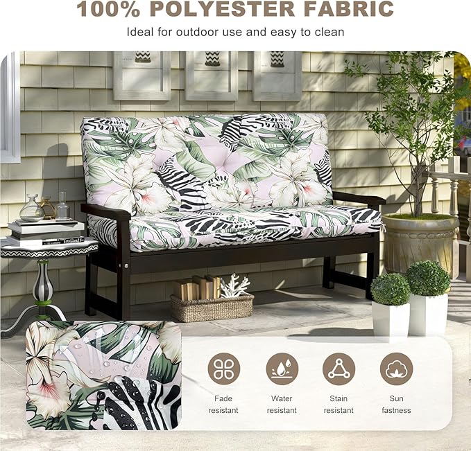 Porch Swing Cushion with Backrest,Waterproof Bench Cushion for Outdoor Furniture,2-3 Seater Replacement Thickened Swing Cushion with Ties,Patio,Outdoor,Backyard and Garden (Zebra Floral,47x40")