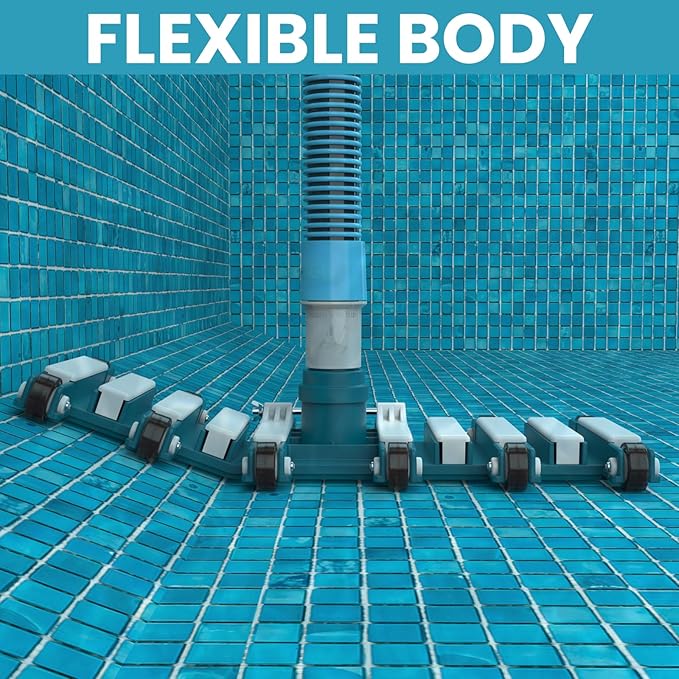 POOLWHALE 19" Professional Weighted Pool Vacuum Head with Wheels, Extra-Wide, Swivel Hose 1-1/2 or 2’’, Flexible Swivel Direction-Control Handle for Swimming Pools - Deep Cleaning on All Surfaces