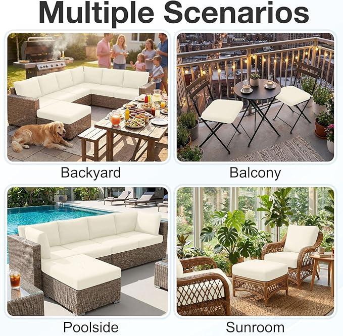 hyha Waterproof Outdoor Cushion Covers for Patio Furniture, Stretch Patio Chair Cushion Slipcovers, Coated UV Resistant Replacement Seat Covers, Solid Color (Beige, 4PC)