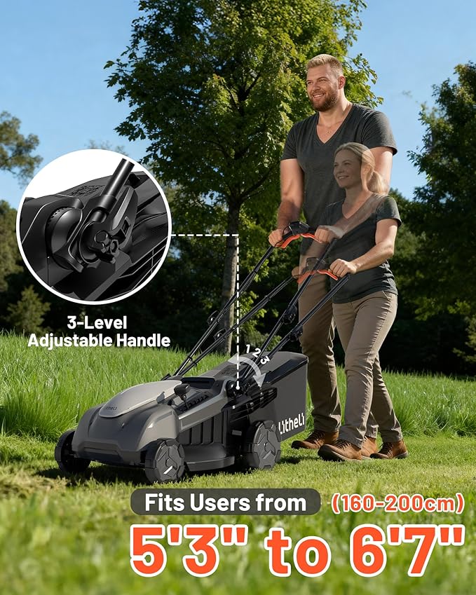 Litheli 18-inch 40V Brushless Lawn Mower for Garden Yards, Lightweight Cordless Lawn Mower Battery Powered with 6-Position Height Adjustment, 2x5.0Ah Battery Included