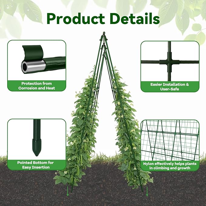 Cucumber Trellis - 49.4"*49.4" Metal Garden Trellis for Climbing Plants, Garden Trellis with Plastic-Coated Steel Pipe, A Frame Trellis for Cucumbers, Peas, Morning Glories(Green)