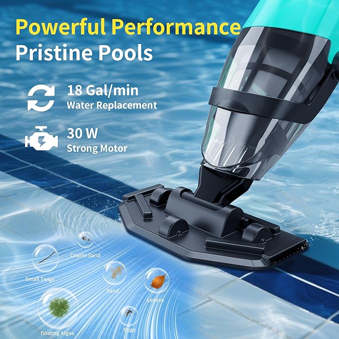 Handheld Pool Vacuum for Inground Pools,Pool Cleaner with Powerful Suction up to 15 gallons/min, Ideal for Leaves and Debris，Pool Vacuum Head for Pools Above Ground and Hot Tubs