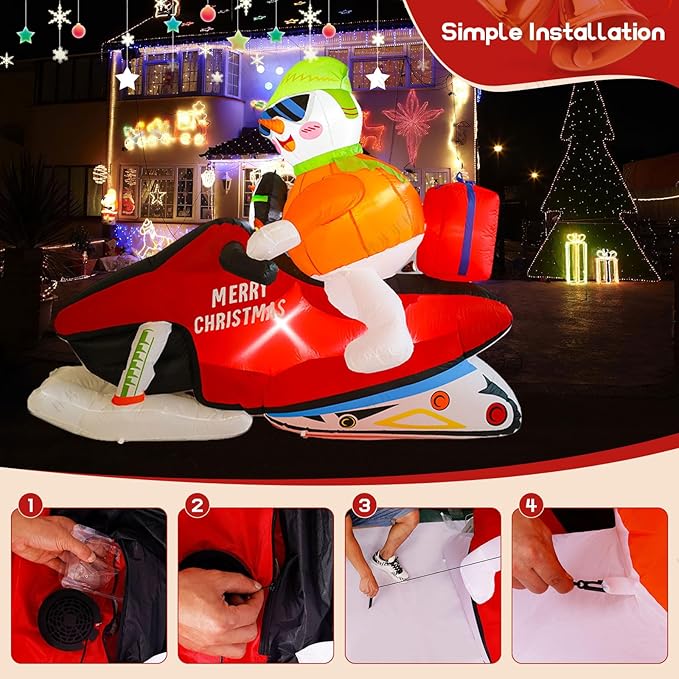 8FT Christmas car Inflatable Old Man, Santa Claus Snowman Penguin Driving Racing car, Built-in LED Lights and Blower, Inflatable Outdoor Decoration Lawn Patio Christmas Outdoor Decoration