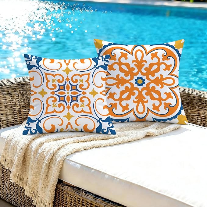 NIGHTWISH Outdoor Waterproof Pillow Covers 20x20 Set of 4 Yellow Boho Decorative Outdoor Throw Pillows Floral Cushion Cases for Patio Furniture Bench Couch Sunbrella