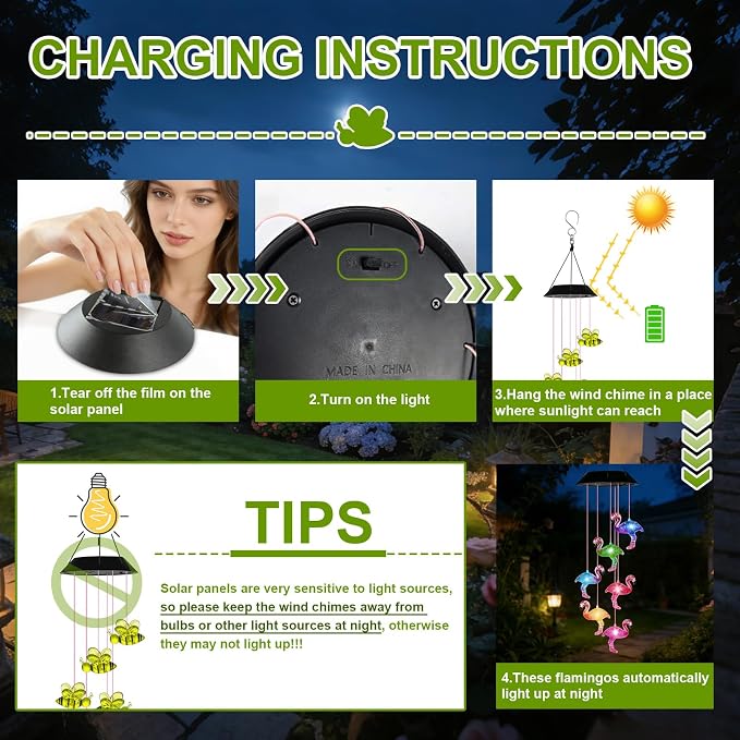 7-Color Light Changing Bee Solar Lights for Outside, Solar Lights Gifts for Father's Day, Solar Bee Wind Chimes Gifts for Women, Mom, Grandma, Garden Yard Lawn Outdoor Decor Mobiles