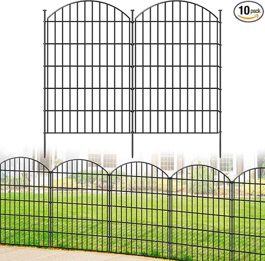 FOREHOGAR Metal Garden Fence 42in (H) x 23.3ft (L), 10 Panels + 11 Stakes Dog Fence Border Fence Animal Barrier, No Dig Garden Fencing for Yard Flower Bed Lawn Patio Outdoor, CTW4210 Black