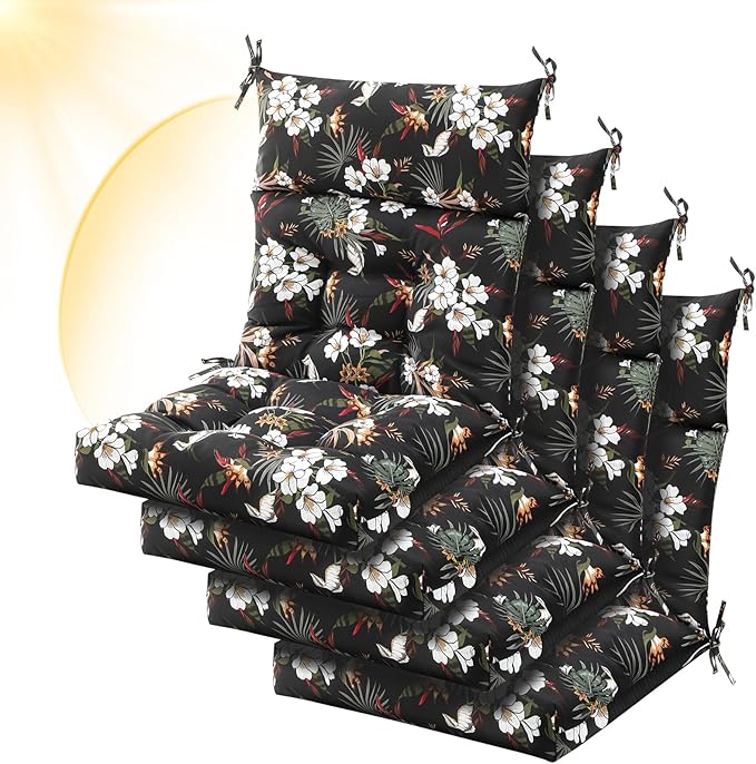 Sintuff 4 Pcs 44 x 21 x 4 Patio Chair Cushions Outdoor Chair Cushion Seat/Back Tufted Pillow with Ties Water Resistant Replacement Indoor Patio Furniture Outdoor Furniture (Fern Leaves,Black)