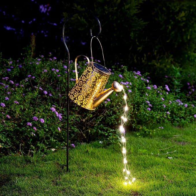 JIAJIAMEI Large Solar Watering Can Lights Flower Outdoor Garden Decor, Waterproof Cascading LED Hanging Lights, Gifts for Mom Grandma Women Birthday Mother's Day - Yard Porch Patio Backyard