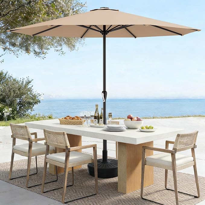 AreShark 12 FT Patio Umbrella for Outdoor, Outdoor Table Umbrella with Push Button Tilt and Crank, Outdoor Patio Umbrellas with 8 Sturdy Ribs, Patio Umbrellas for Market, Garden, Pool (Beige)