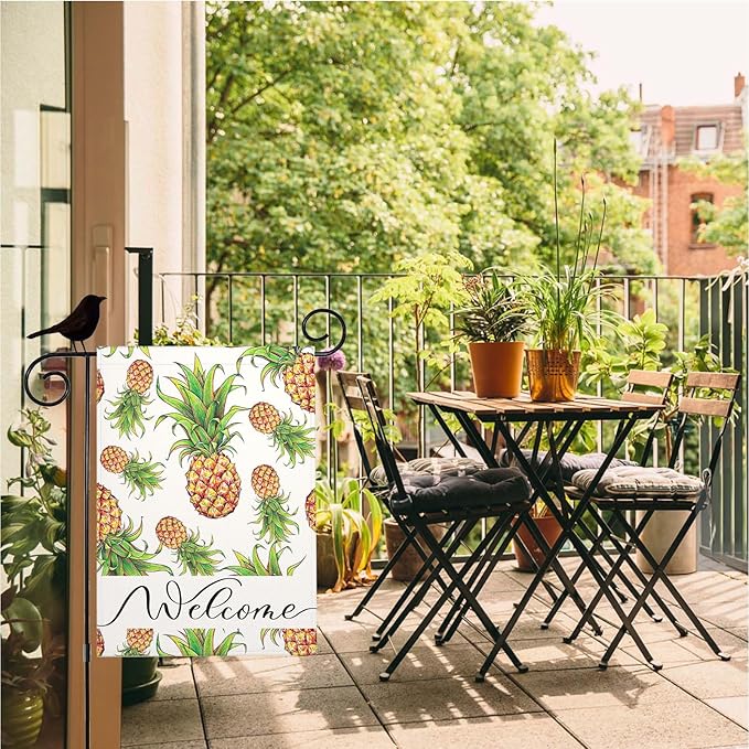 Mugod Pineapples Burlap Garden Flags 12.5x18" Double Sided, Cute Fruit Design Summer Yard Flags Spring Summer Farmhouse Seasonal Outdoor Flag