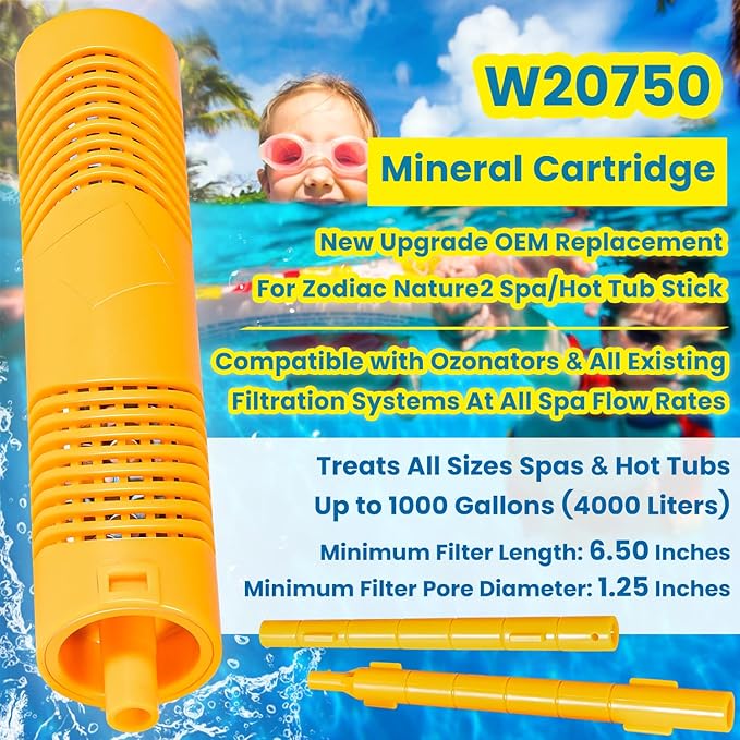 Replacement for Nature2 W20750 Spa Mineral Sticks Hot Tub in-Filter Cartridge Last for 4 Months Universal for Hot Tub Spa Swimming Pool All Spas Flow Rates Up to 1000 Gallons (Yellow 1-Pack)
