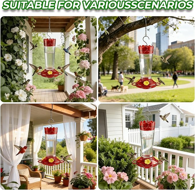 Hummingbird Feeders for Outdoors 2pack-14 OZ，Humming Bird Feeder with 4 Bee Guard Feeding Ports & Built-in Ant Moat, Plastic Hummingbird Feeder for Garden Backyard Decor, Gifts for Women Mom