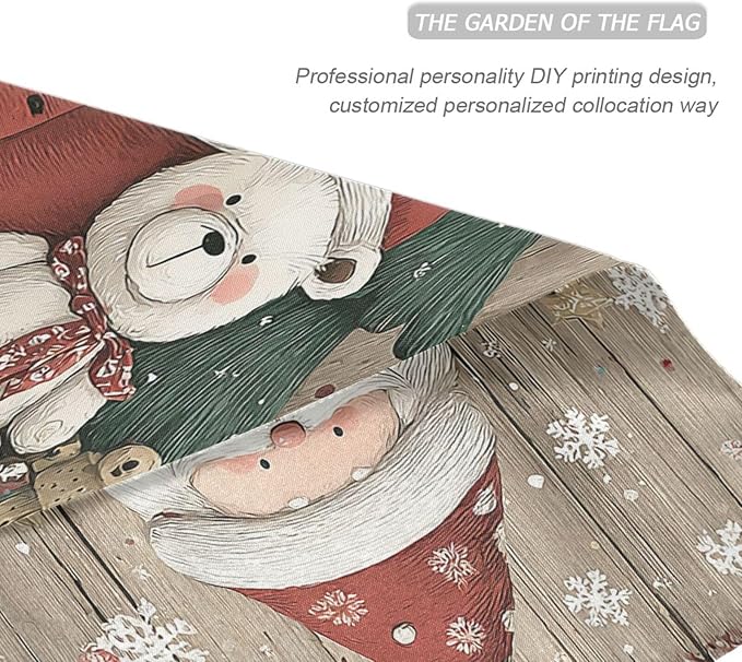 Pfrewn Christmas Winter House Flag 28x40 Double Sided Cute Santa Claus with Bear Wodden Large Garden Yard Flags Welcome Seasonal Outdoor Indoor Banner for Xmas Holiday Yard Home Decoration