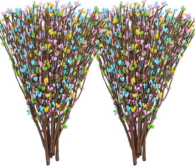 Juinte 15 Packs Easter Berry Garland Artificial Sprays Wire Spring Pip Berry Decorative Garland Picks Floral Pip Picks Stems for Easter Crafts Floral Arrangement Wreath Making