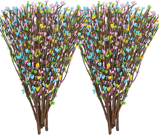 Juinte 15 Packs Easter Berry Garland Artificial Sprays Wire Spring Pip Berry Decorative Garland Picks Floral Pip Picks Stems for Easter Crafts Floral Arrangement Wreath Making