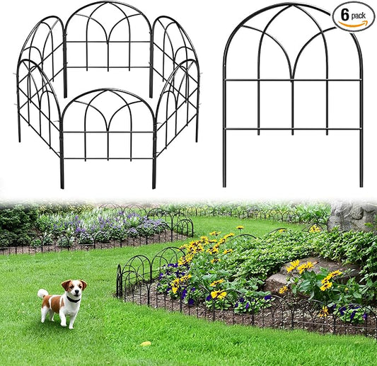 Small Garden Fence Animal Barrier, W12.55*H16.53 Decorative Fence Panel, No Dig Fences Barrier, Arch 6 Pcs Black Metal Fencing, Garden Border Edging Fences, Dog Fencing Blocker for Yard, Flower Bed