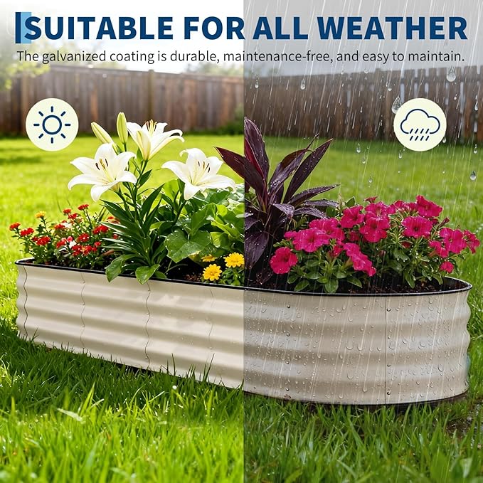 2 Pcs Raised Garden Beds Outdoor 8x2x1.5 ft - Galvanized Steel Planter Box for Vegetables, Flowers, Rust-Resistant Garden Box, Easy Assembly Raised Beds, Durable Planters for Outdoor Plants, Beige