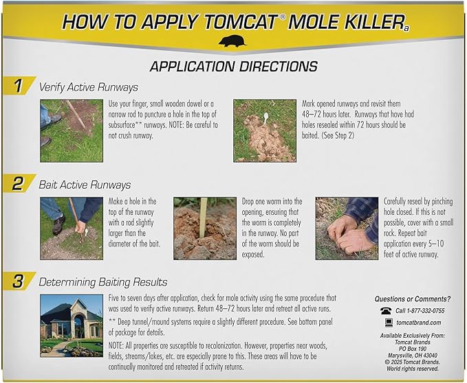 Tomcat Mole Killer(a) - Mimics Natural Food Source, Kills with a Single Feeding, Mole Killer for Lawns and Yards, 12 Worm Baits