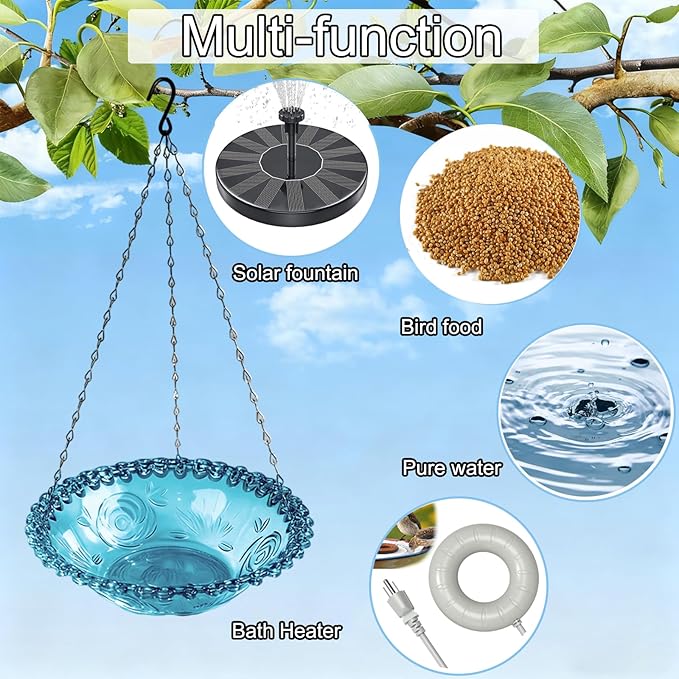 4 Pack Hanging Bird Baths Bowl Outdoor Bird Feeder 15.7 Inch Metal Chains, Weather-Resistant Hanging Bird Feeder & Bath Tray for Garden, Patio, Backyard Wildlife Decor (4Pcs Color)