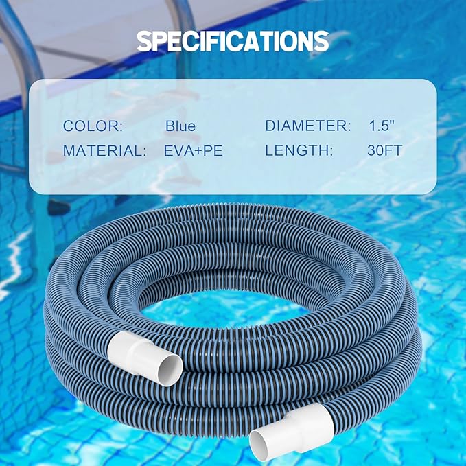 BEWAVE Pool Vacuum Hose, Above/In Ground Manual Heavy Duty Swimming Pool Hose with Swivel Cuff, 1-1/2 In x 30 Ft