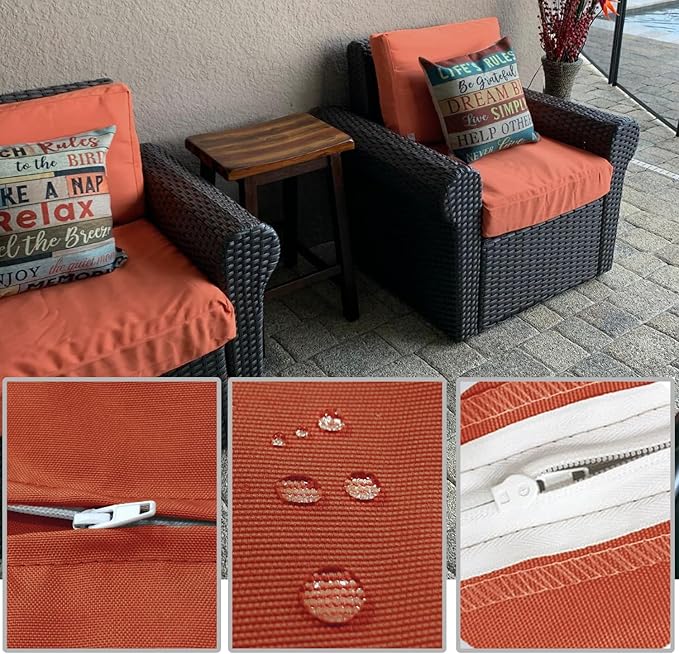 FLYMEI Patio Cushion Covers 20x20x2 Waterproof Outdoor Cushion Cover Replacement 4Packs Outdoor Seat Cushion Slipcover for Rattan Chair Sofa, Spice