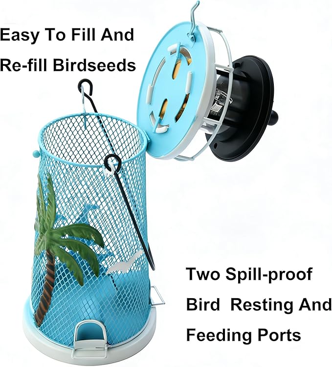 Solar Lighthouse Bird Feeder with Rotating Beacon - 14" Hanging Best Birdfeeder Gifts for Bird Lovers(Beach Blue)