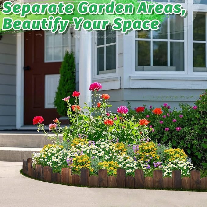 Wooden Garden Edging - 2 Pcs 5.9''x41.3'' Sturdy Pine Landscape Border, Flexible Decorative Fence for Outdoor Yard Lawn Flower Bed Pathway Tree