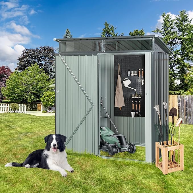 5FT x 3FT Outdoor Storage Shed, Heavy Duty Galvanized Steel Garden Shed with Transparent Roof Panel, Weatherproof Metal Tool Shed with Door & Air Vents for Backyard Patio, Gray