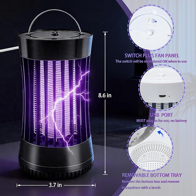 Phosooy 2 Packs Indoor Electric Bug Zapper with Fan, 2-in-1 Mosquitoes Killer with 1500V High Voltage, Small Fly Insects Lamp Trap Catching Moth Gnat Fruit Flies, White & Black, No Battery