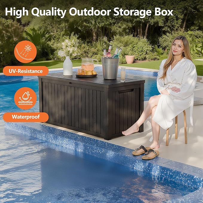 180 Gallon Outdoor Storage Box - Lockable Resin Deck Box for Patio Cushions & Garden Tools - Waterproof & Durable Outdoor Storage Bin - Sleek Black Design