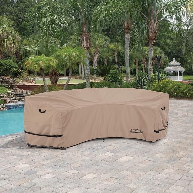 ULTCOVER Patio Curved Sofa Cover Waterproof for 2-3 Seater Outdoor Sectional Furniture Couch 94"(Back Arc Length) / 60"(Front Arc Length) x 32"(Deep)