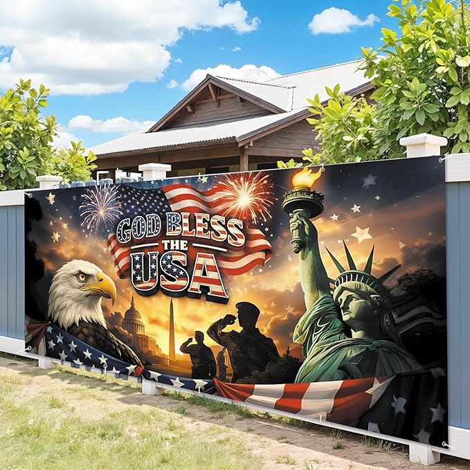 7 * 16FT Eagle flag God Bless The USA Garage Door Cover Decorations Independence Day Garage Door Banner for Outdoor Indoor Patriot Party Photography Backdrop