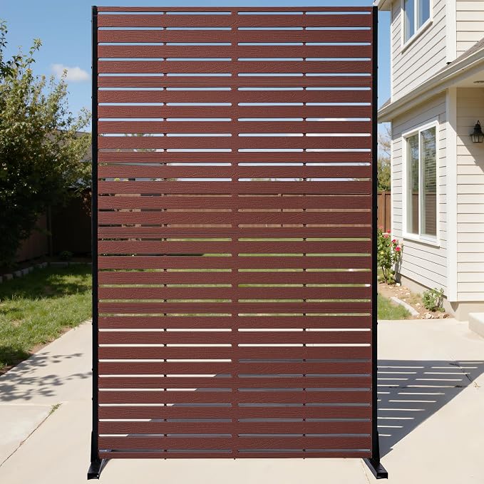 Privacy Screen Outdoor 72" Hx47 W Freestanding Privacy Panel with Stand, HDPE Decorative Privacy Fence with Sandblasting Louver Pattern, Patio Divider Screen, Privacy Screens for Outside