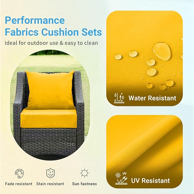 IPYNBAP Outdoor Cushions for Patio Furniture,Outdoor Seat Cushion Set 24 x 24 x 5.75 Inch,Waterproof & Fade Resistant Outdoor Chair Cushions,Deep Patio Chair Cushion with Removable Cover,Yellow