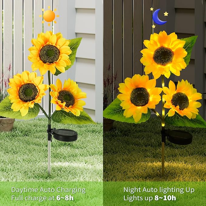 ILLUMINEW 6-Pack Solar Sunflower Garden Lights Outdoor 18 LED Flowers - Waterproof Long-Lasting Solar Patio Lights, Outdoor Decor for Lawn, Yard