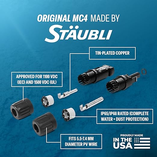 TEMCo Solar Panel Extension Cable 12 AWG 5 Ft Red + 5 Ft Black w/Staubli MC4 Connectors