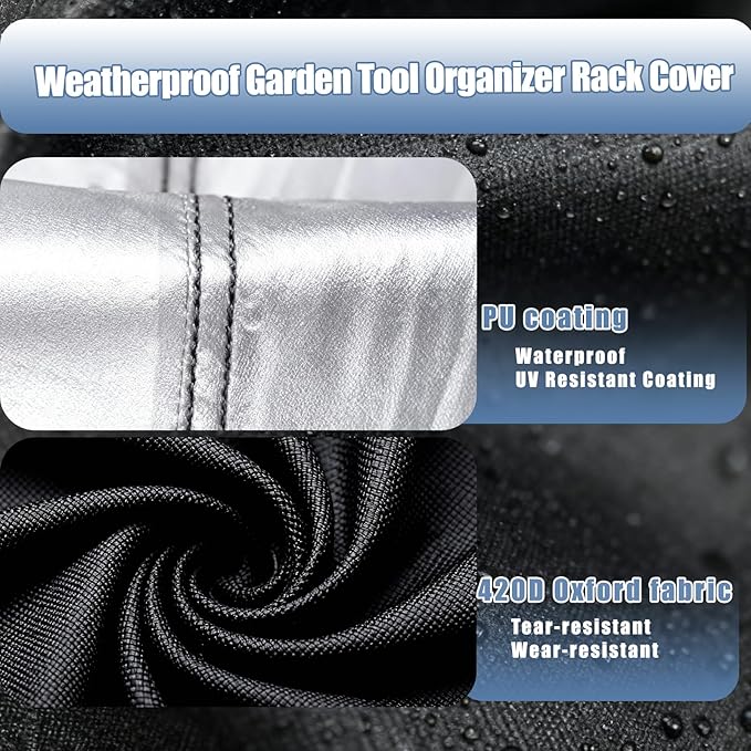 Garden Tool Organizer Rack Cover, 35.4"x31.5"x63", All-Weather Water-Resistant Cover, 420D Oxford Fabric, Easy-Access Tape Closures, Handles and Ventilation for Outdoor Storage