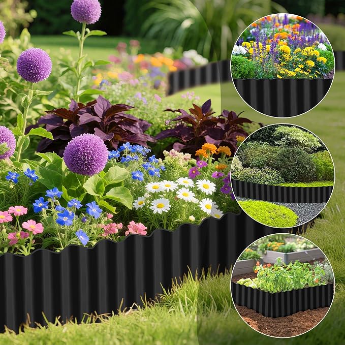 Vehipa Corrugated Garden Edging for Landscaping, 6" x 90 Ft Metal Garden Landscape Edging for Flower Bed, Lawn Edging Border Landscape Border for Garden, Yard DIY (Black)