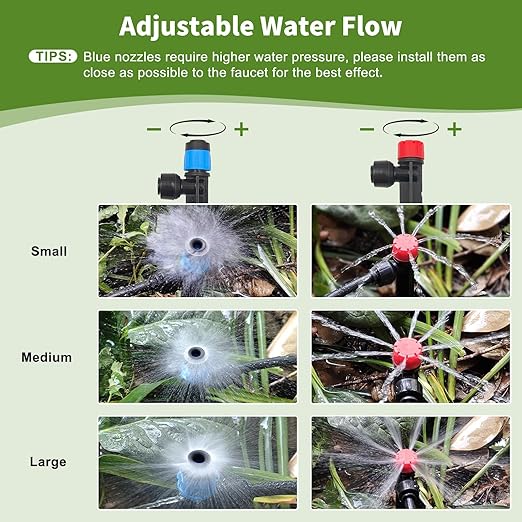 230FT Drip Irrigation System for Garden with 40 Nozzles & Emitters, Quick Connect Garden Watering System with 1/2" & 1/4" Tube, Adjustable Sprinklers Kit for Greenhouse, Lawn, Flower Beds, Raised Bed